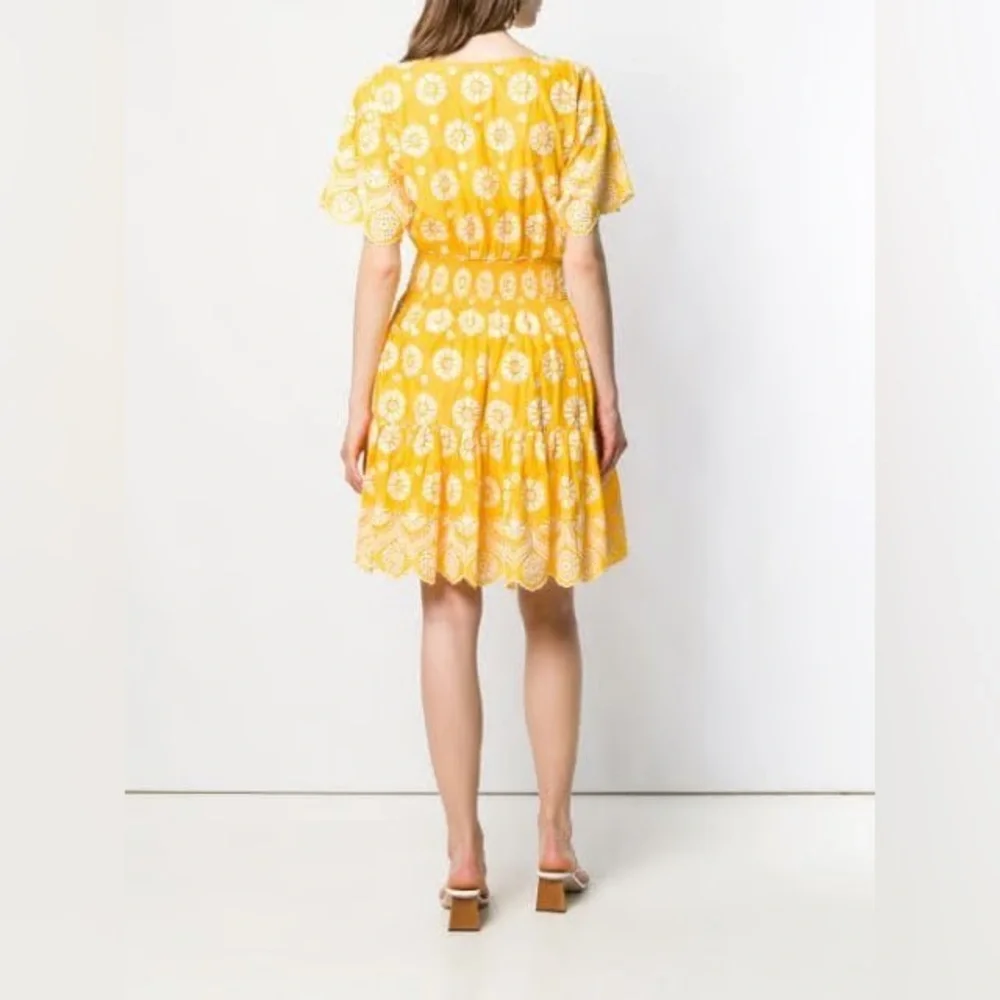 Tory Burch Embroidered Eyelet Dress in Sunlight Yellow White Women's Size 8